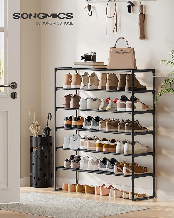 SONGMICS Shoe Rack, 6-Tier Shoe Organizer, Metal Storage Shelf, Upright or - Image 2