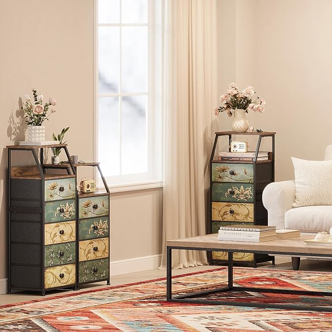 Tohomeor Dresser with Fabric Drawers Nightstand with 2 Tier Shelf Storage Tower - Image 7