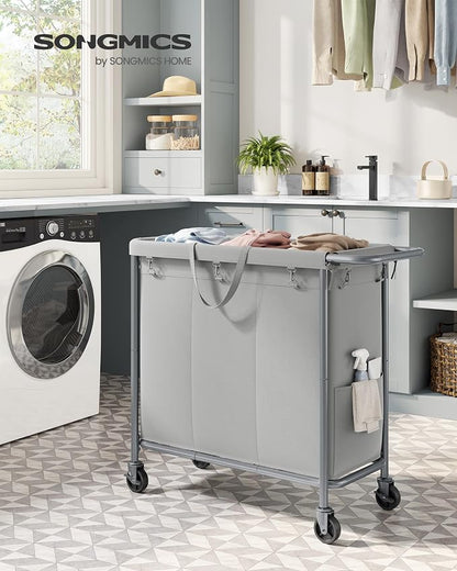 SONGMICS Laundry Basket with Wheels, 3-Section Rolling Laundry Hamper, 52.8 - Image 2