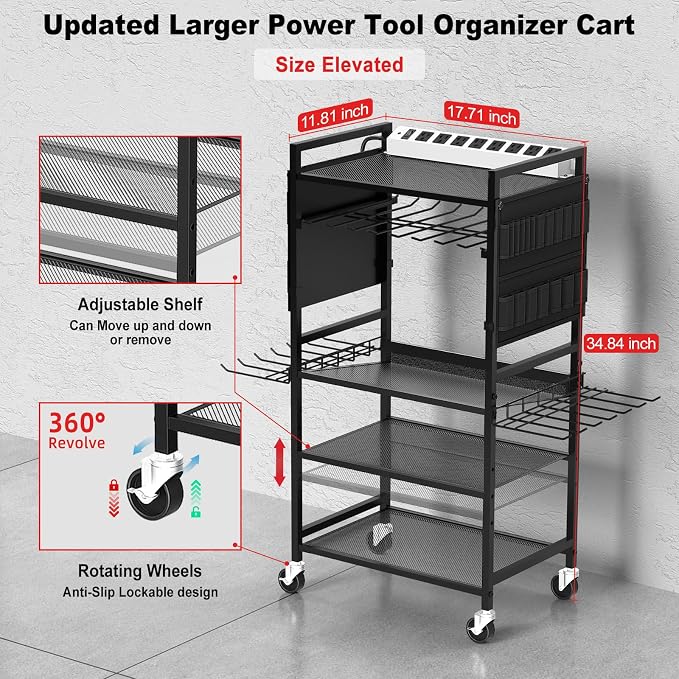 JUNNUJ Garage Large Power Tool Organizer Cart - Image 5