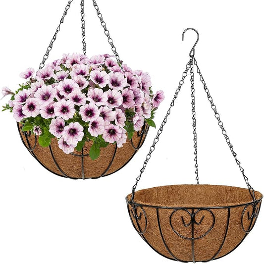 12 inch Metal Hanging Baskets for Plants Outdoor, 2 Pack Metal Wire Hanging by NatureCrafted
