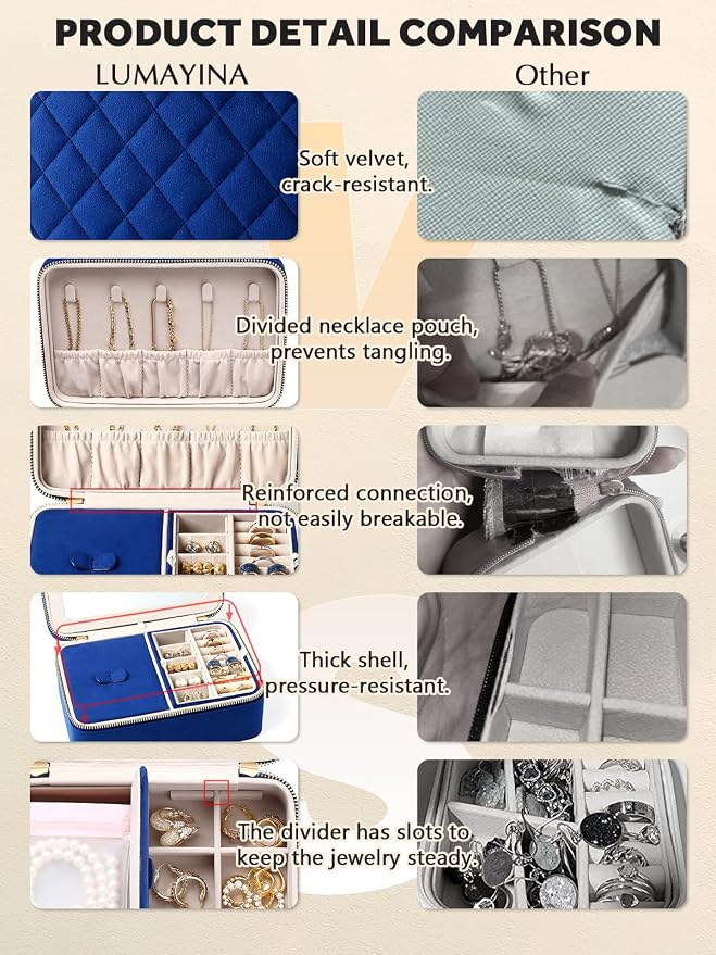 Velvet Travel Jewelry Box with Large Mirror, Double-Layer Jewelry Organizer Case - Image 6