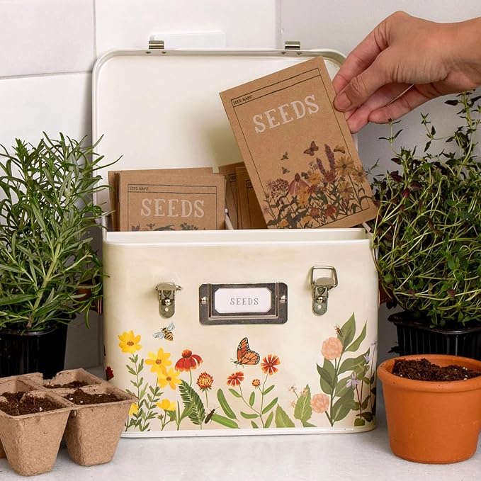 1Canoe2 Wildflower Botanicals Tin Seed Organizer Storage Box, Garden Seed - Image 3