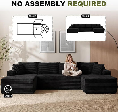 GNIXUU 133.5" U Shaped Black Boneless Sectional Couch - Image 8