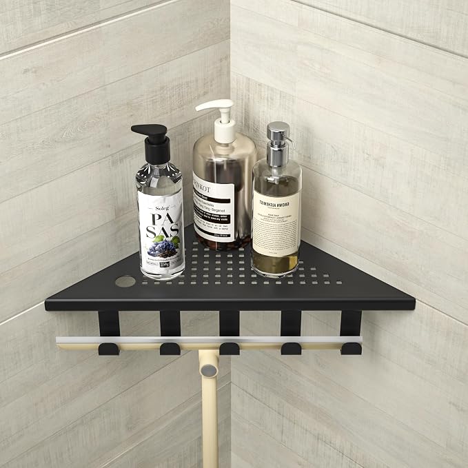 Grout in Shower Shelves with Hooks, 304 Stainless Steel Corner Bathroom Shelf - Image 8