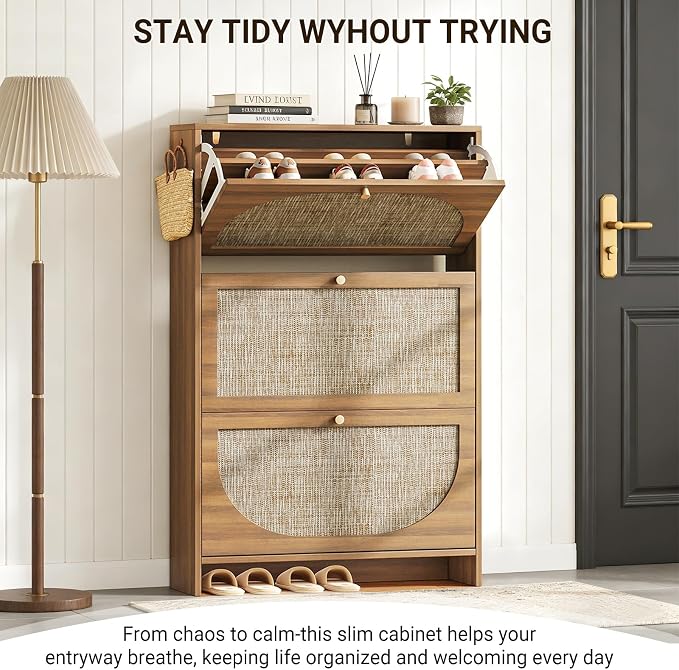 Nicetree Rattan Arched Accent Shoe Storage Cabinet - Image 7