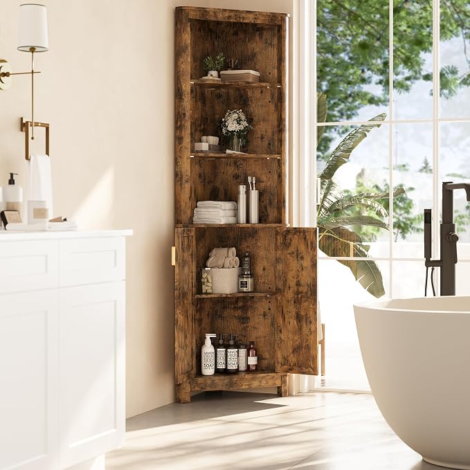 69" Tall Corner Shelf with Doors, 7-Tier Corner Storage Cabinet with Doors - Image 6