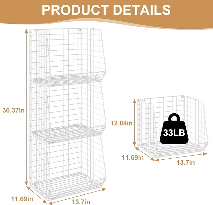 3 Pack Screw Mount Under The Wooden Shelf Laundry Room Organizer: Foldable Wire - Image 6