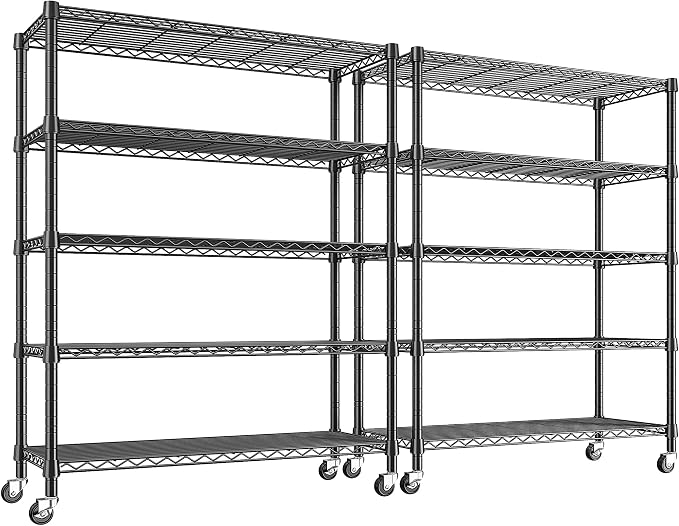 REIBII Storage Shelves with Wheels Wide Wire Shelving Unit with Wheels 75.2"H by REIBII