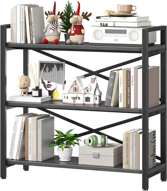 Homeiju 3 Tier Bookshelf 31.49" Width, Wood and Metal Etagere Bookcase by Homeiju