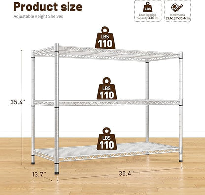 DurayLoly Heavy Duty 3-Tier Metal Shelving Unit, Adjustable Shelves, Chrome | - Image 3