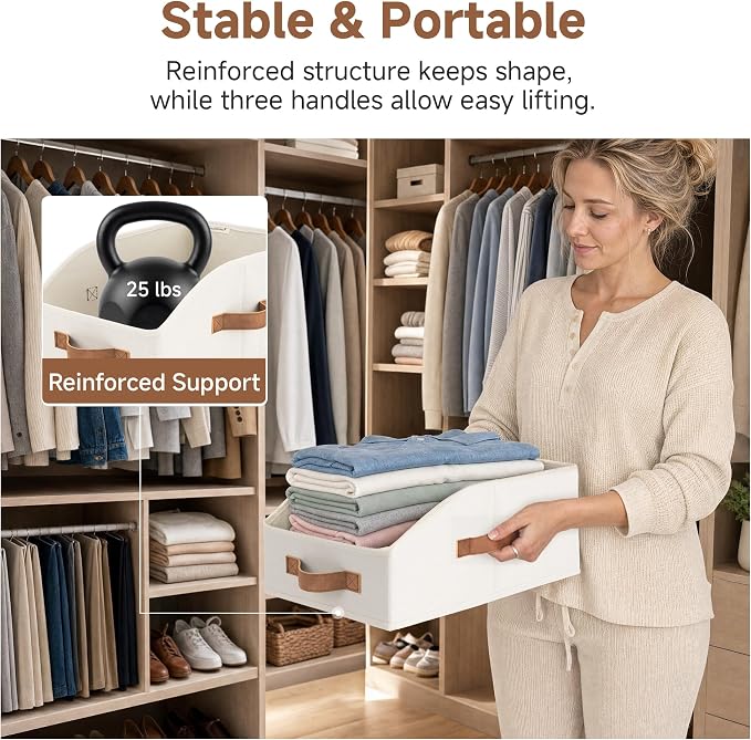 StorageWorks Closet Baskets for Organizing, Trapezoid Storage Bins, Linen - Image 2