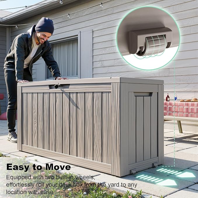 75 Gallon Resin Deck Box, Lockable Outdoor Storage Box - Image 2