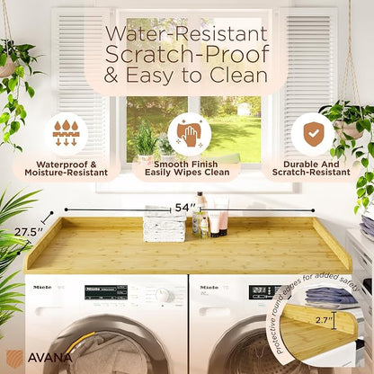 Avana (100% Natural Solid Wood Washer Dryer Countertop – Bamboo Pine Laundry - Image 4