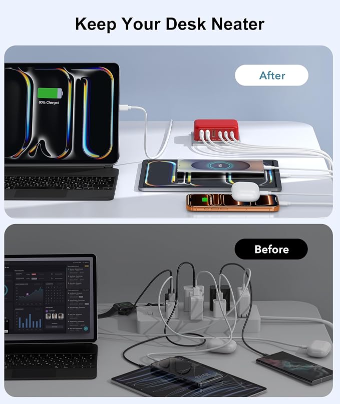 Fast Charger Block, GaN 6 Port USB C Charging Station Hub Cube, 100W Multiport - Image 7