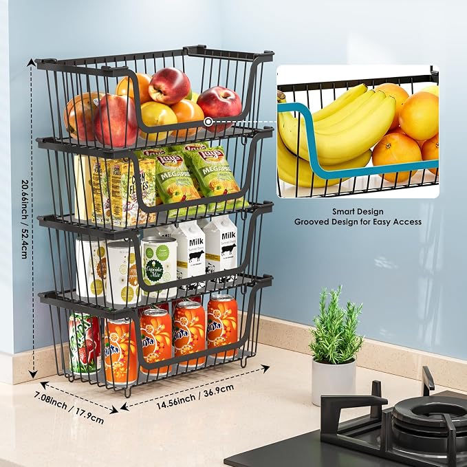 4 Pcs Stackable Wire Baskets for Pantry Organizers and Storage, Ideal Bins - Image 5