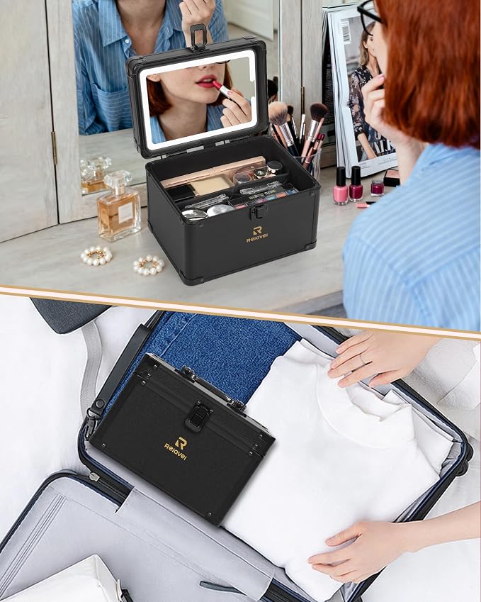 Relavel Travel Makeup Bag With LED Mirror, Makeup Bag With 3-Mode Light Up - Image 7