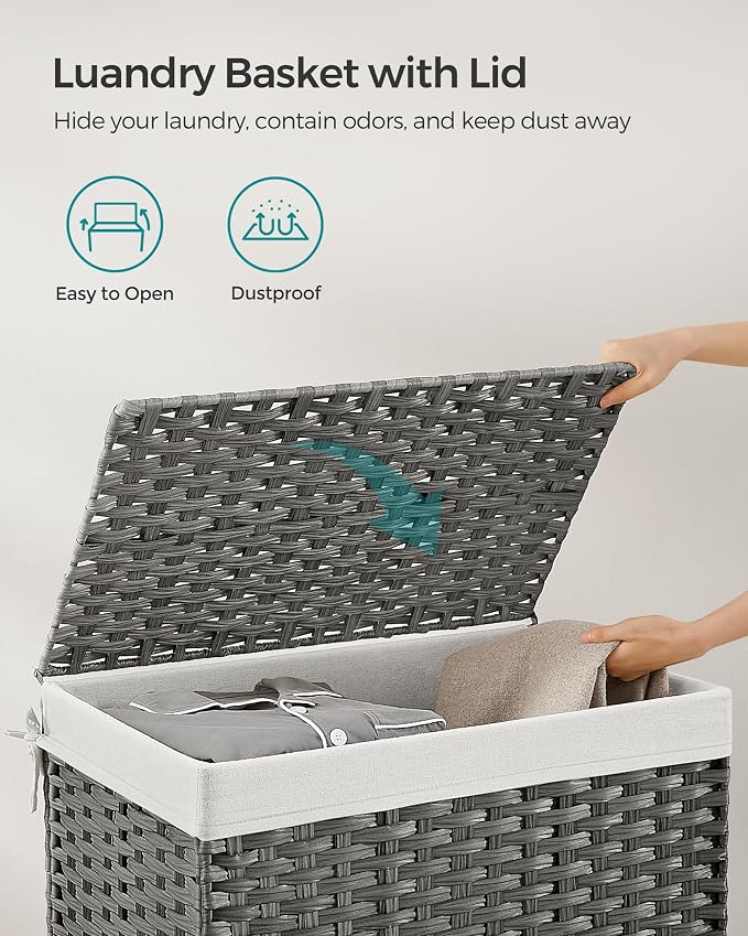 SONGMICS Storage Basket with Lid, Woven Blanket Storage Bin with Handles - Image 5