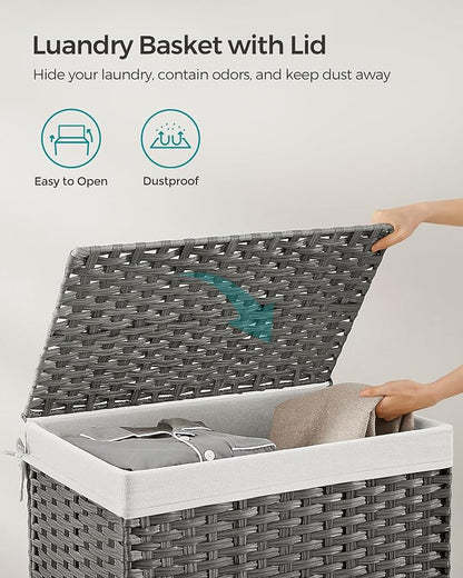 SONGMICS Storage Basket with Lid, Woven Blanket Storage Bin with Handles - Image 5