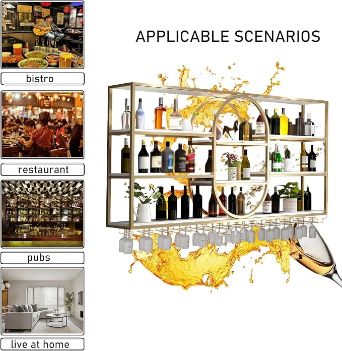 Large Wall Mount Wine Rack, Metal 4 Tier Large Capacity Hanging Bar Rack - Image 7