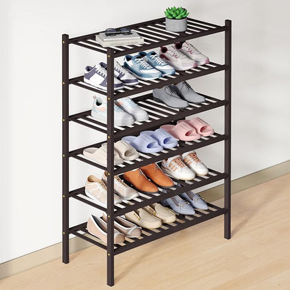 Smiry Bamboo Shoe Rack for Closet, 6 Tier Wooden Stackable Shoe Organizer by Smiry