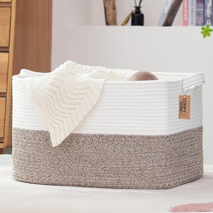 COMFY-HOMI Large Laundry for Organizing|Rectangle Cotton Rope Storage by COMFY-HOMI