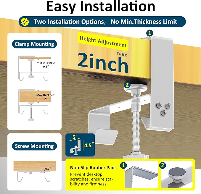 28" Small Under Desk Cable Management Tray No Drill, Compact Clamp On Cord - Image 3