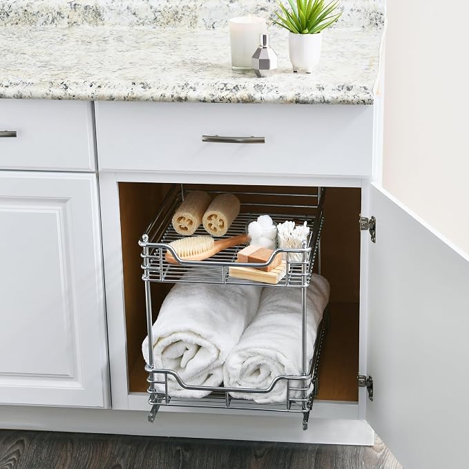 Household Essentials Chromed Steel 2-Tier Artisan Pull-Out Organizer - Image 3