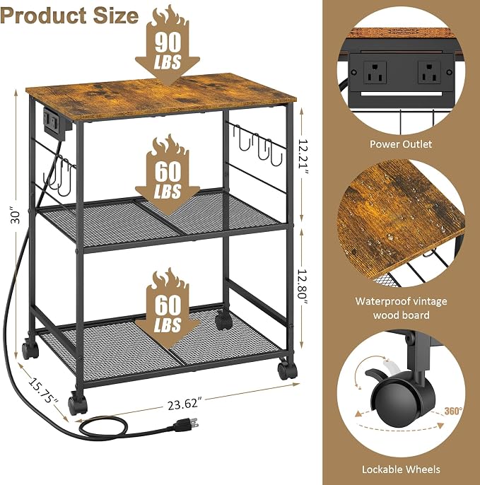 ThreeHio Rolling Kitchen Microwave Cart - Image 3