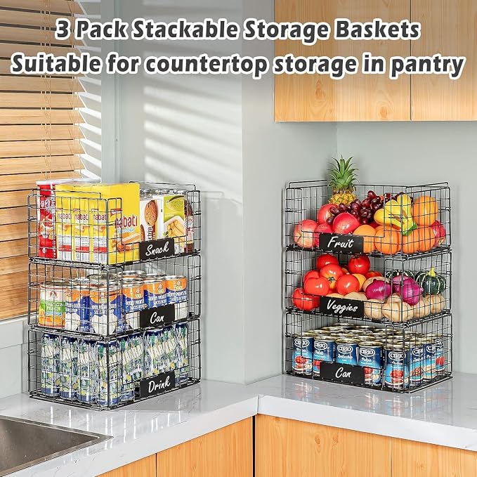 JKsmart 3 Pack XXL Stackable Wire Baskets, Pantry Organizers and Storage | - Image 5
