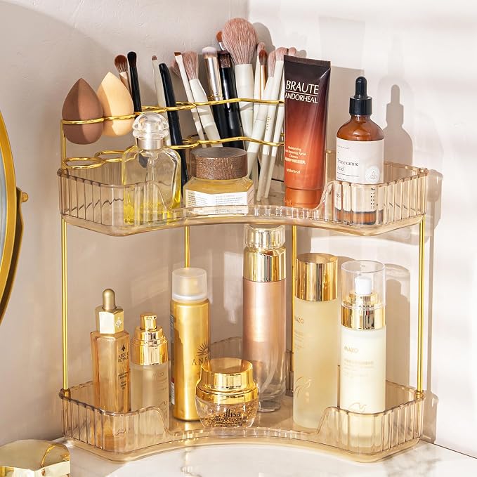 Upgraded 2-Tier Corner Bathroom Countertop Organizer – Spacious Storage by SHUANGQING