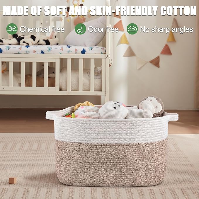 65L Large Storage Basket, Cotton Rope Woven Blanket Basket, Toy Storage - Image 6