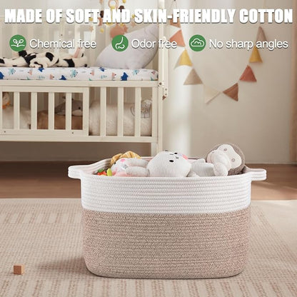65L Large Storage Basket, Cotton Rope Woven Blanket Basket, Toy Storage - Image 6