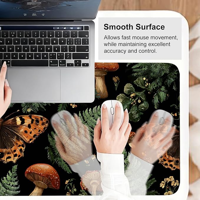 Vintage Butterfly Mushroom Mouse Pad – Large Extended Desk Mat 31.5 x 11.8 in– - Image 6