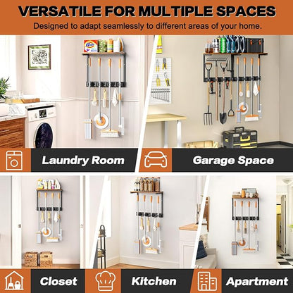 Broom Holder Wall Mount with Cleaning Supplies Organizer, Laundry Room - Image 6