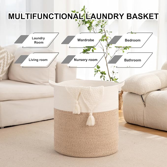 Laundry Basket, 100L Large Laundry Hamper, Tall Woven Rope Storage Basket - Image 4