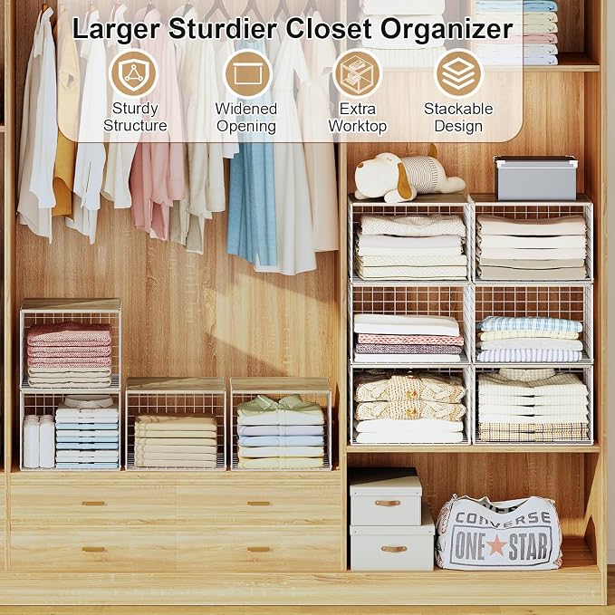 6 Pack Closet Organizers And Storage, Stackable Closet Shelf Organizer Storage - Image 3