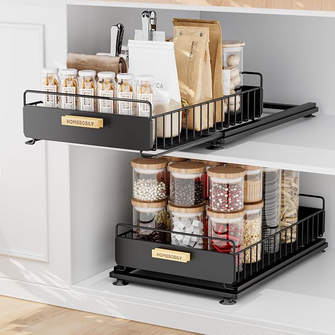 Under Sink Organizer, 2 Pack Pull Out Kitchen Cabinet Organizer, Mute Slide-Out by HOMEBOSILY