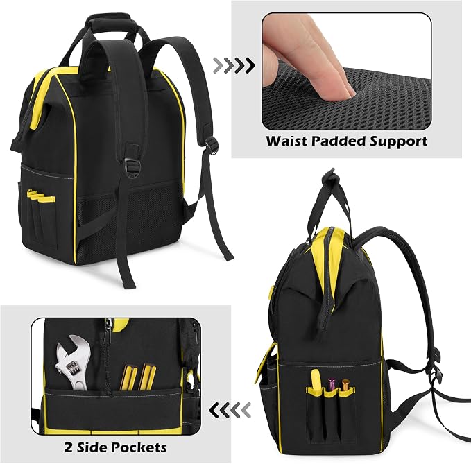 Tool Bag Backpack with Zipper Pouch and Magnetic Attraction Area, Heavy-Duty - Image 5