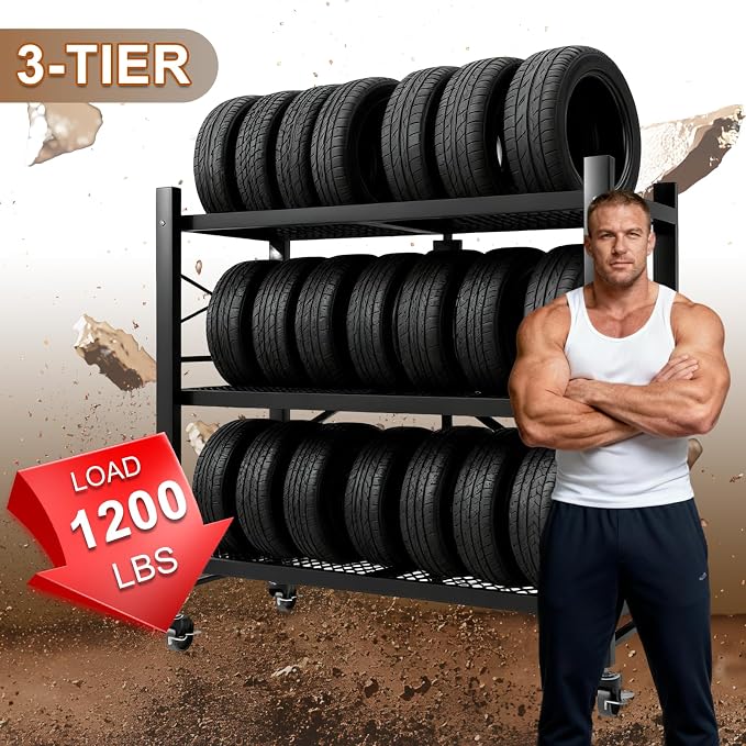 3-Tier Folding Storage Shelves, Heavy Duty Garage Shelving Unit, Adjustable - Image 4