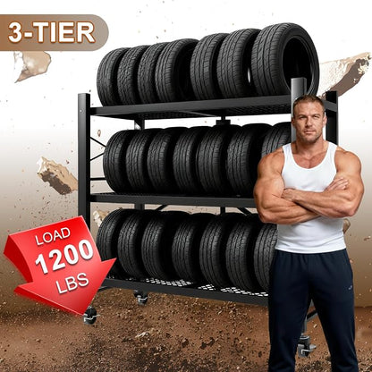 3-Tier Folding Storage Shelves, Heavy Duty Garage Shelving Unit, Adjustable - Image 4