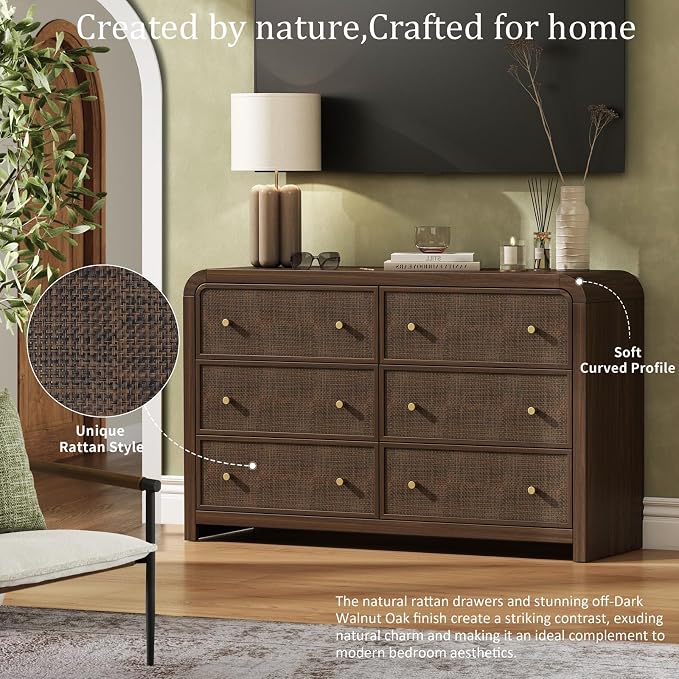 Oak&Sparrow 6 Drawer Dresser for Bedroom, Boho Chest of Drawers, Thickened - Image 6