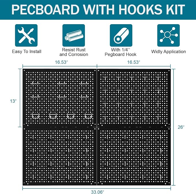Metal Peg Board Kit with 1/4" Pegboard Accessories, Include 16.5"X13" Peg Board - Image 3
