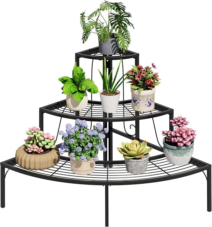 Plant Pot Stand Shelf, 3 Tier Flower Quarter Display Rack, Metal Succulent by Unknown