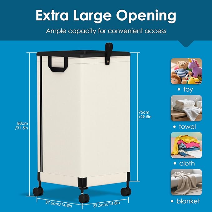 Laundry Basket with Wheels 105L, Large Rolling Laundry Hamper with Removable Bag - Image 2
