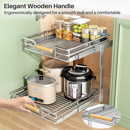 Pull out Cabinet Organizer, 2 Tiers 15"W X 21"D, Heavy Duty Smooth Sliding - Image 9