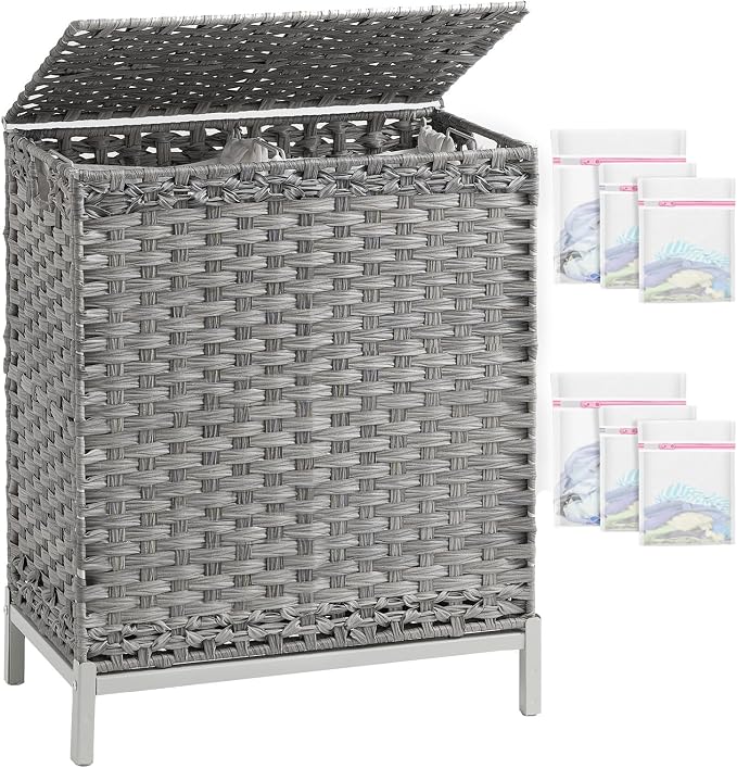 SETVSON Laundry Hamper with Lid, 112 L Handwoven Rattan Wicker Laundry Basket by SETVSON