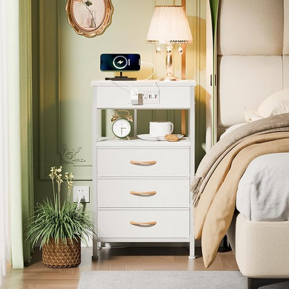 Furnulem White Nightstand with Charging Station, 3 Drawers Bedside Table | 28.3 - Image 2
