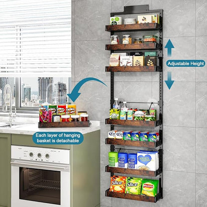 bukfen Over the Door Pantry Organizer, 8-Tier Adjustable Wooden Basket Kitchen - Image 4