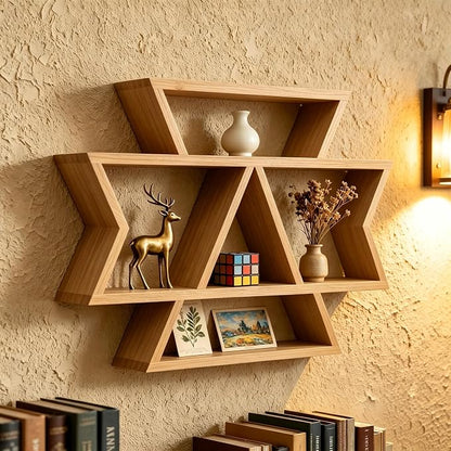Solid Wood Hexagon Wall Shelf, Tiered Floating Plant Display Organizer by Unknown
